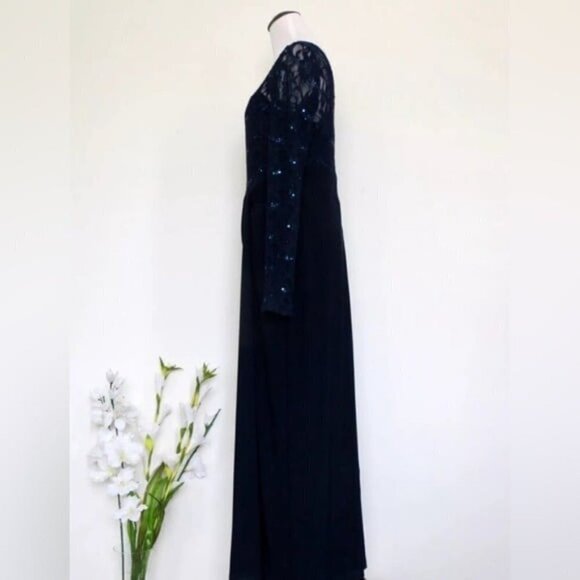 Lauren Ralph Lauren Evening Sequin Lace Maxi Dress Gown Navy Blue SZ 10 - Picture 3 of 7
